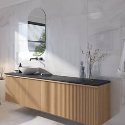 Ben Linea voorgemonteerd badmeubel incl. solid surface waskom links 200cm eiken naturel/zwart beton