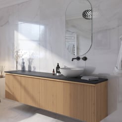 Ben Linea voorgemonteerd badmeubel incl. solid surface waskom rechts 200cm eiken naturel/zwart beton