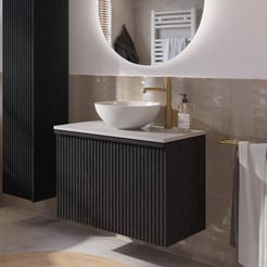Ben Linea voorgemonteerd badmeubel incl. keramische waskom 80cm eiken zwart/marmer kraangat rechts