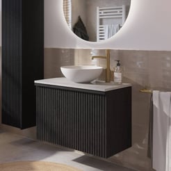 Ben Linea voorgemonteerd badmeubel incl. solid surface waskom 80cm eiken zwart/marmer kraangat rechts