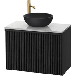 Ben Linea voorgemonteerd badmeubel incl. zwart betonnen waskom 80cm eiken zwart/marmer kraangat links