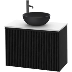 Ben Linea voorgemonteerd badmeubel incl. zwart betonnen waskom 80cm eiken zwart/mat wit kraangat links