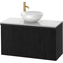 Ben Linea voorgemonteerd badmeubel incl. keramische waskom 100cm eiken zwart/marmer kraangat links
