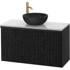 Ben Linea voorgemonteerd badmeubel incl. zwart betonnen waskom 100cm eiken zwart/marmer kraangat links