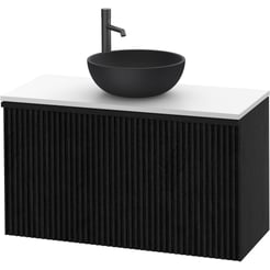 Ben Linea voorgemonteerd badmeubel incl. zwart betonnen waskom 100cm eiken zwart/mat wit kraangat links