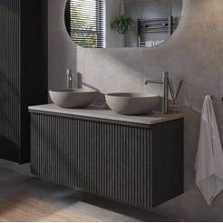 Ben Linea voorgemonteerd badmeubel incl. beton grijze waskommen 120cm eiken zwart/grijs beton