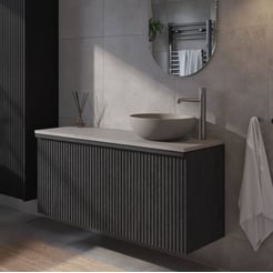 Ben Linea voorgemonteerd badmeubel incl. beton grijze waskom rechts 120cm eiken zwart/grijs beton