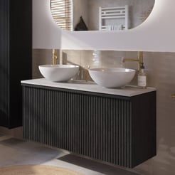 Ben Linea voorgemonteerd badmeubel incl. keramische waskommen 120cm eiken zwart/marmer