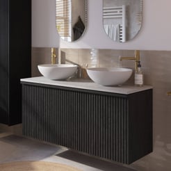 Ben Linea voorgemonteerd badmeubel incl. solid surface waskommen 120cm eiken zwart/marmer
