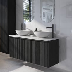 Ben Linea voorgemonteerd badmeubel incl. solid surface waskommen 120cm eiken zwart/mat wit
