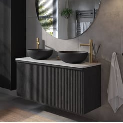 Ben Linea voorgemonteerd badmeubel incl. zwart betonnen waskommen 120cm eiken zwart/marmer