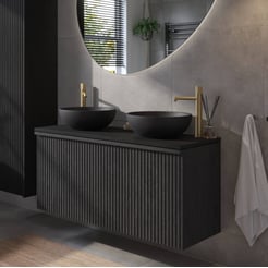 Ben Linea voorgemonteerd badmeubel incl. zwart betonnen waskommen 120cm eiken zwart