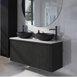 Ben Linea voorgemonteerd badmeubel incl. zwart betonnen waskommen 120cm eiken zwart/mat wit
