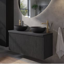 Ben Linea voorgemonteerd badmeubel incl. zwart betonnen waskommen 120cm eiken zwart/zwart beton