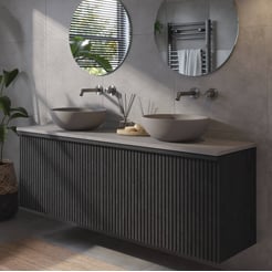 Ben Linea voorgemonteerd badmeubel incl. beton grijze waskommen 160cm eiken zwart/grijs beton zonder kraangaten