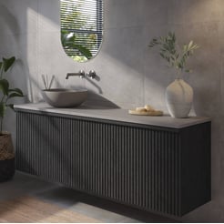 Ben Linea voorgemonteerd badmeubel incl. beton grijze waskom links 160cm eiken zwart/grijs beton
