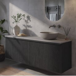 Ben Linea voorgemonteerd badmeubel incl. beton grijze waskom rechts 160cm eiken zwart/grijs beton