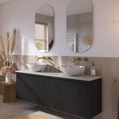 Ben Linea voorgemonteerd badmeubel incl. keramische waskommen 160cm eiken zwart/marmer zonder kraangaten