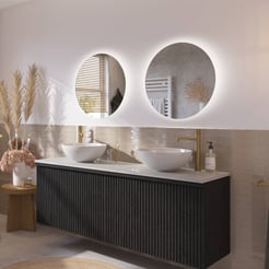 Ben Linea voorgemonteerd badmeubel incl. keramische waskommen 160cm eiken zwart/marmer