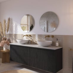 Ben Linea voorgemonteerd badmeubel incl. solid surface waskommen 160cm eiken zwart/marmer zonder kraangaten
