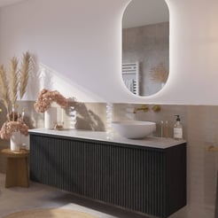 Ben Linea voorgemonteerd badmeubel incl. solid surface waskom rechts 160cm eiken zwart/marmer