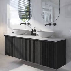 Ben Linea voorgemonteerd badmeubel incl. solid surface waskommen 160cm eiken zwart/mat wit zonder kraangaten