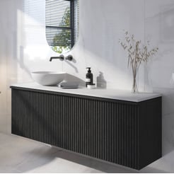 Ben Linea voorgemonteerd badmeubel incl. solid surface waskom links 160cm eiken zwart/mat wit