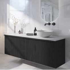 Ben Linea voorgemonteerd badmeubel incl. solid surface waskom rechts 160cm eiken zwart/mat wit