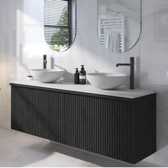 Ben Linea voorgemonteerd badmeubel incl. solid surface waskommen 160cm eiken zwart/mat wit