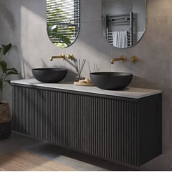 Ben Linea voorgemonteerd badmeubel incl. zwart betonnen waskommen 160cm eiken zwart/marmer zonder kraangaten