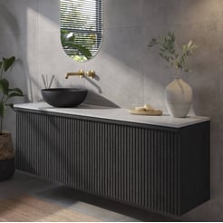 Ben Linea voorgemonteerd badmeubel incl. zwart betonnen waskom links 160cm eiken zwart/marmer