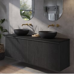 Ben Linea voorgemonteerd badmeubel incl. zwart betonnen waskommen 160cm eiken zwart zonder kraangaten