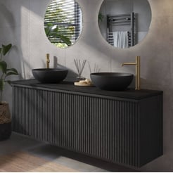 Ben Linea voorgemonteerd badmeubel incl. zwart betonnen waskommen 160cm eiken zwart