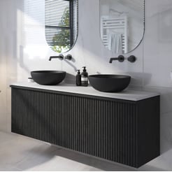 Ben Linea voorgemonteerd badmeubel incl. zwart betonnen waskommen 160cm eiken zwart/mat wit zonder kraangaten