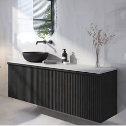 Ben Linea voorgemonteerd badmeubel incl. zwart betonnen waskom links 160cm eiken zwart/mat wit