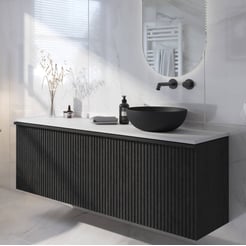 Ben Linea voorgemonteerd badmeubel incl. zwart betonnen waskom rechts 160cm eiken zwart/mat wit
