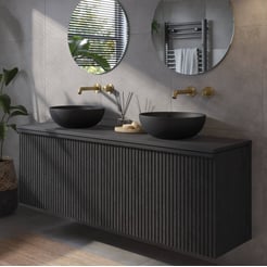 Ben Linea voorgemonteerd badmeubel incl. zwart betonnen waskommen 160cm eiken zwart/zwart beton zonder kraangaten