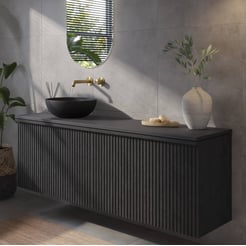 Ben Linea voorgemonteerd badmeubel incl. zwart betonnen waskom links 160cm eiken zwart/zwart beton