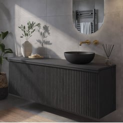 Ben Linea voorgemonteerd badmeubel incl. zwart betonnen waskom rechts 160cm eiken zwart/zwart beton