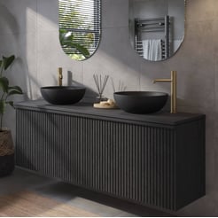 Ben Linea voorgemonteerd badmeubel incl. zwart betonnen waskommen 160cm eiken zwart/zwart beton