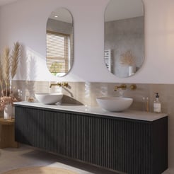 Ben Linea voorgemonteerd badmeubel incl. solid surface waskommen 200cm eiken zwart/marmer zonder kraangaten
