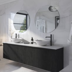 Ben Linea voorgemonteerd badmeubel incl. solid surface waskommen 200cm eiken zwart/mat wit