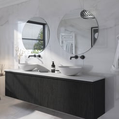 Ben Linea voorgemonteerd badmeubel incl. solid surface waskommen 200cm eiken zwart/mat wit zonder kraangaten