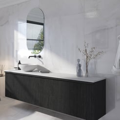 Ben Linea voorgemonteerd badmeubel incl. solid surface waskom links 200cm eiken zwart/mat wit