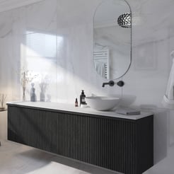 Ben Linea voorgemonteerd badmeubel incl. solid surface waskom rechts 200cm eiken zwart/mat wit
