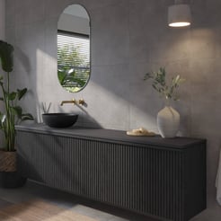 Ben Linea voorgemonteerd badmeubel incl. zwart betonnen waskom links 200cm eiken zwart/zwart beton