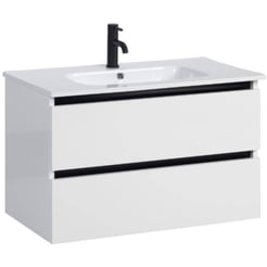 Ben Limara Wastafelmeubelset 81x46,5x52 cm Glans Wit, Greeplijst Mat Zwart