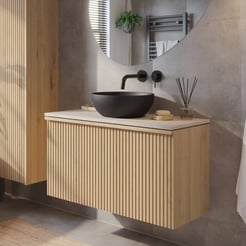Ben Linea badmeubel met zwart betonnen waskom 100cm eiken naturel/beige beton