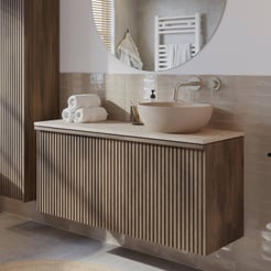 Ben Linea badmeubel met beige betonnen waskom 120cm rechts eiken grijs