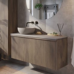 Ben Linea badmeubel met grijs betonnen waskom 120cm links eiken grijs